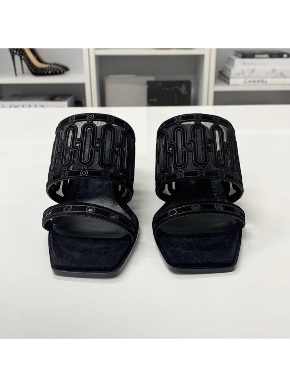 ★SOLD★ Hermes Gioia Suede Mesh Sandals Black - Picture 4 of 11